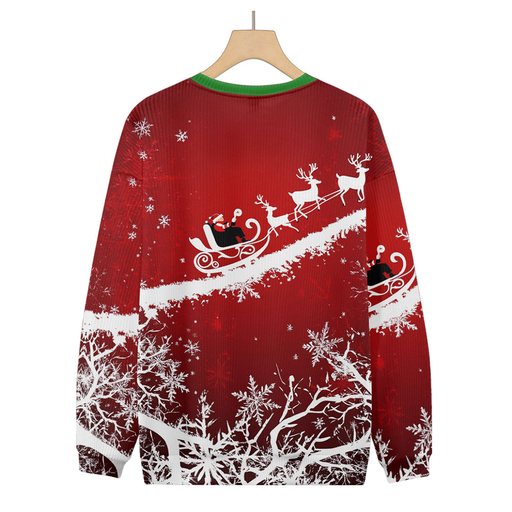 Christmas Santa's Sleigh Reindeers and Snowflakes Knitted SweaterMens short sleeve shirts Big and tall Mens shirts Short sleeve shirts for men Mens 4xl shirts Casual short sleeve shirts