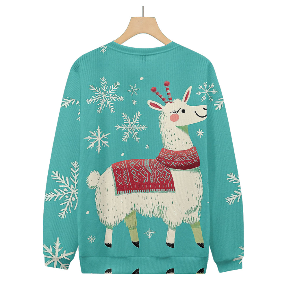 Happy Christmas Llama with Snowflakes Knitted Sweatshirt, mens short sleeve shirts¡ê?big and tall mens shirts¡ê?short sleeve shirts for men¡ê?mens 4xl shirts¡ê?casual short sleeve shirts