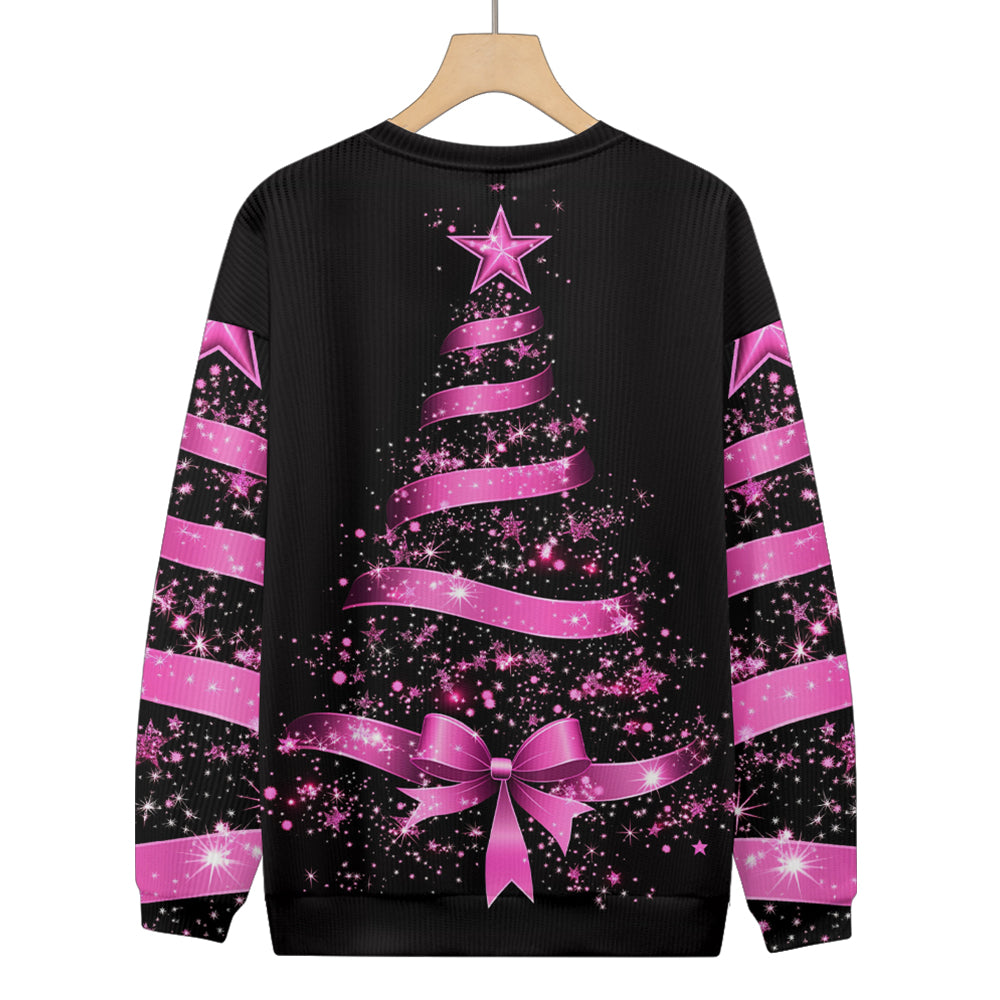 Pink Ribbon Sparkly Christmas Tree Knitted Sweatshirt, mens short sleeve shirts¡ê?big and tall mens shirts¡ê?short sleeve shirts for men¡ê?mens 4xl shirts¡ê?casual short sleeve shirts