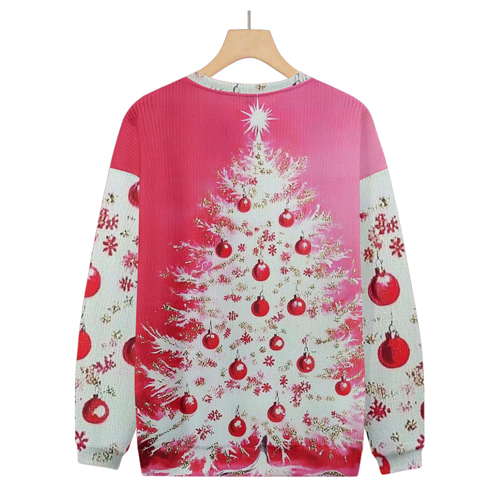 White Christmas Tree on Pink Background Knitted Sweatshirt, mens short sleeve shirts¡ê?big and tall mens shirts¡ê?short sleeve shirts for men¡ê?mens 4xl shirts¡ê?casual short sleeve shirts