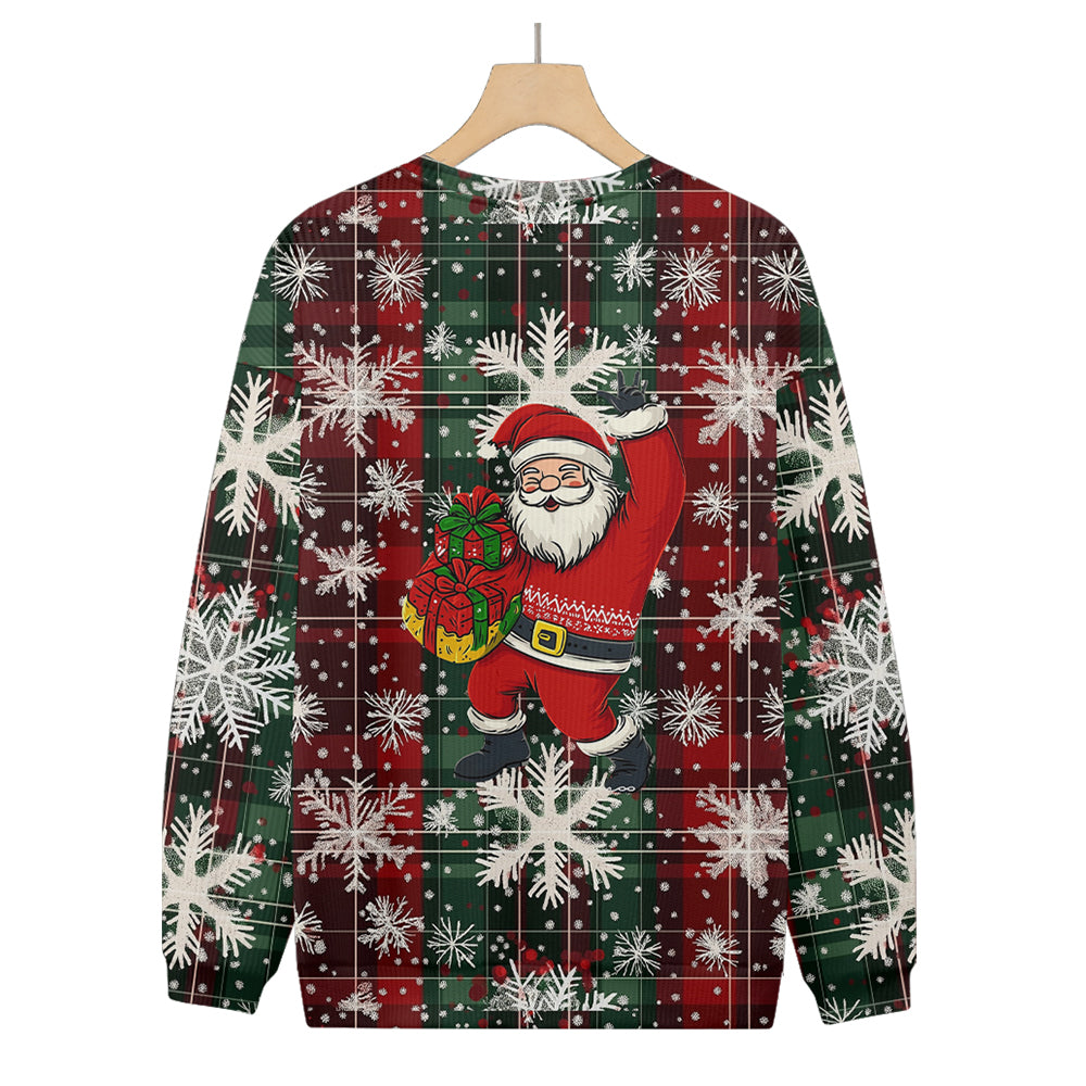 Checkered Ugly Christmas Snowflakes with Dancing Santa Knitted Sweater, mens short sleeve shirts¡ê?big and tall mens shirts¡ê?short sleeve shirts for men¡ê?mens 4xl shirts¡ê?casual short sleeve shirts