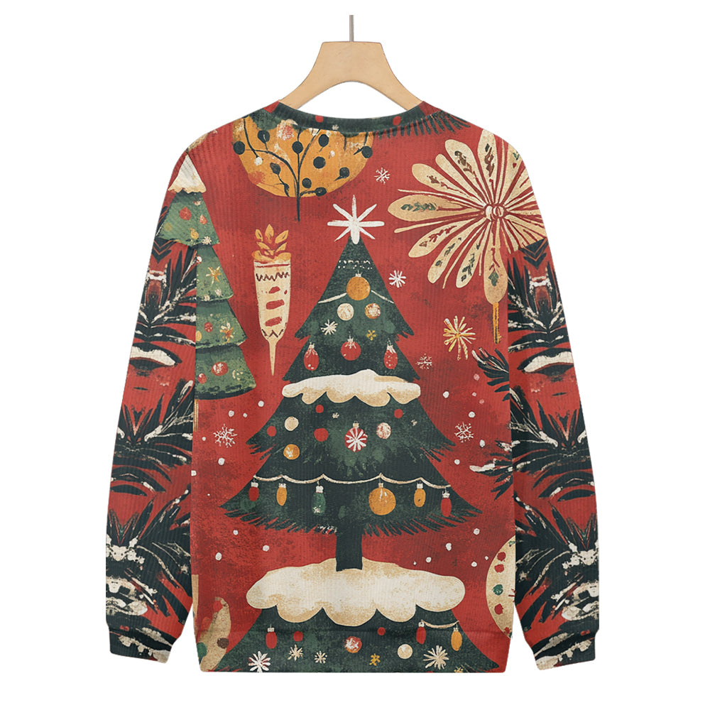 Vintage-look Christmas Tree Cozy Knitted Crewneck Sweatshirt, mens short sleeve shirts¡ê?big and tall mens shirts¡ê?short sleeve shirts for men¡ê?mens 4xl shirts¡ê?casual short sleeve shirts