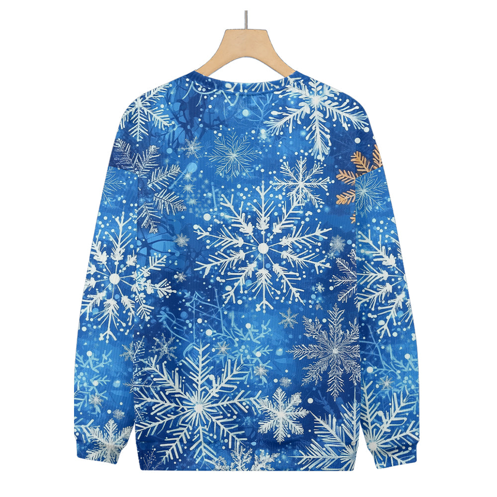 Blue and Silver Snowflakes Golden Snowflake Winter Knitted Crewneck Sweatshirt, mens short sleeve shirts¡ê?big and tall mens shirts¡ê?short sleeve shirts for men¡ê?mens 4xl shirts¡ê?casual short sleeve shirts