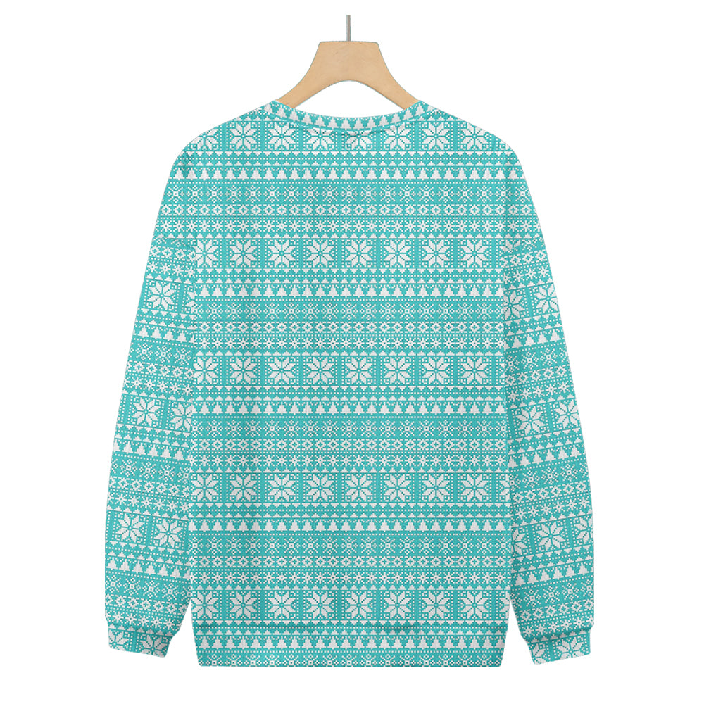 Light Blue Snowflake Christmas Pattern Knitted Crewneck Sweatshirt, mens short sleeve shirts¡ê?big and tall mens shirts¡ê?short sleeve shirts for men¡ê?mens 4xl shirts¡ê?casual short sleeve shirts