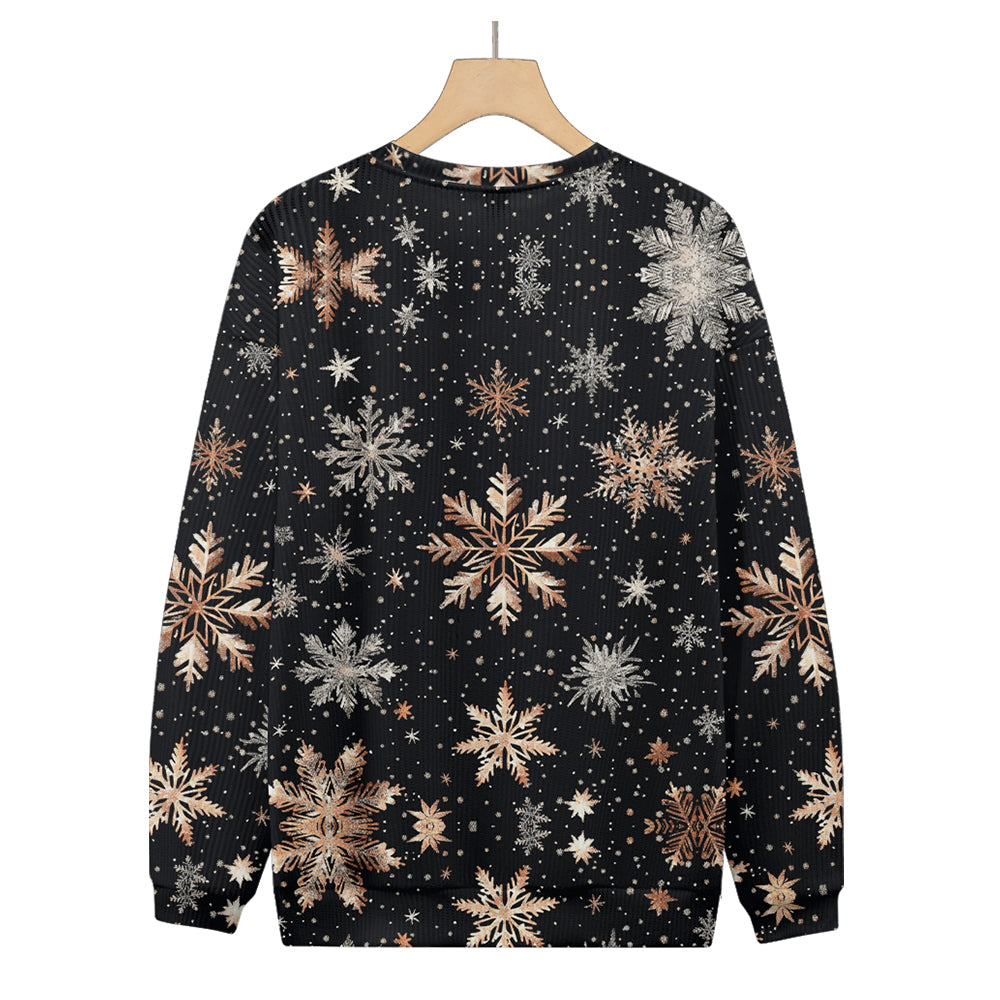 Golden Sparkly Snowflakes Winter Knitted Crewneck Sweatshirt, mens short sleeve shirts¡ê?big and tall mens shirts¡ê?short sleeve shirts for men¡ê?mens 4xl shirts¡ê?casual short sleeve shirts