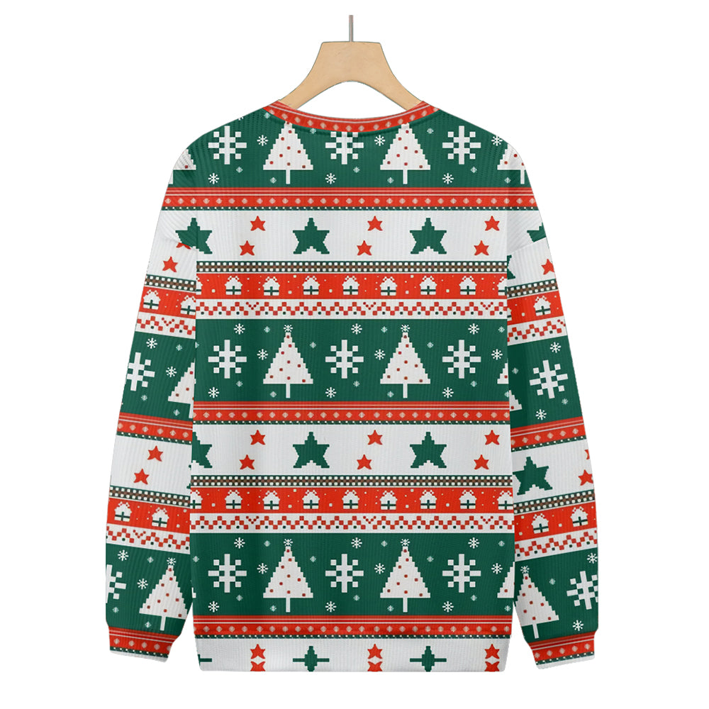 Pixel Style Christmas Pattern Tree Stars and Snowflake Knitted Sweatshirt, mens short sleeve shirts¡ê?big and tall mens shirts¡ê?short sleeve shirts for men¡ê?mens 4xl shirts¡ê?casual short sleeve shirts