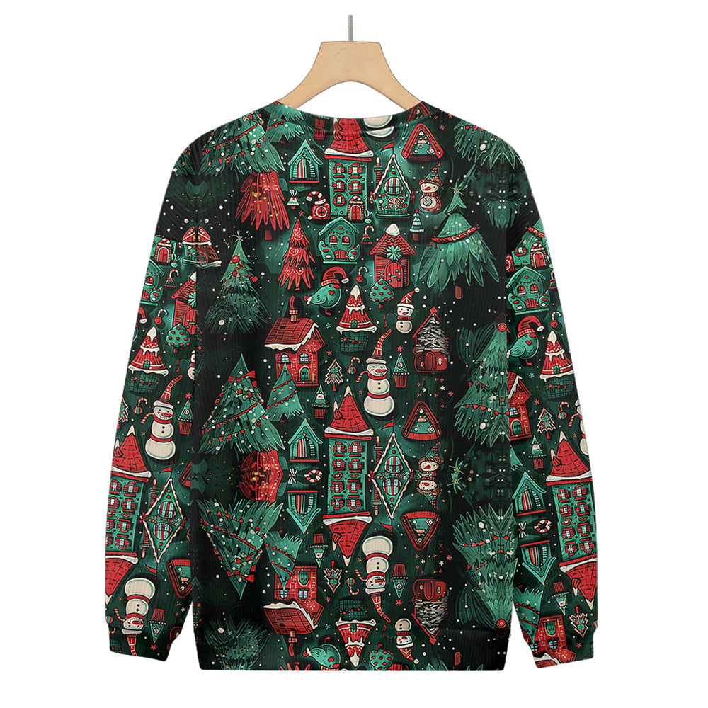 Mirror Image Christmas Trees and Snowmen Knitted Crewneck Sweatshirt, mens short sleeve shirts¡ê?big and tall mens shirts¡ê?short sleeve shirts for men¡ê?mens 4xl shirts¡ê?casual short sleeve shirts