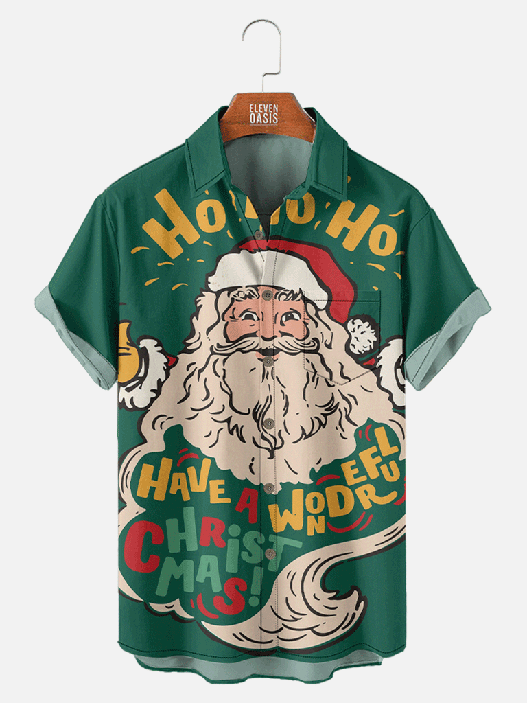 Retro Have a Wonderful Christmas Ho Ho Ho Santa Short Sleeve Shirt, mens short sleeve shirts¡ê?big and tall mens shirts¡ê?short sleeve shirts for men¡ê?mens 4xl shirts¡ê?casual short sleeve shirts