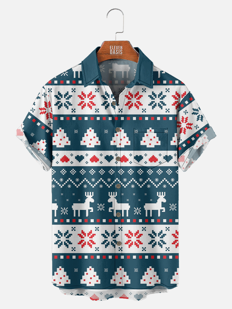 Christmas Patterns Tree Reindeers Snow Short Sleeve Shirt, mens short sleeve shirts?¡§o?big and tall mens shirts?¡§o?short sleeve shirts for men?¡§o?mens 4xl shirts?¡§o?casual short sleeve shirts