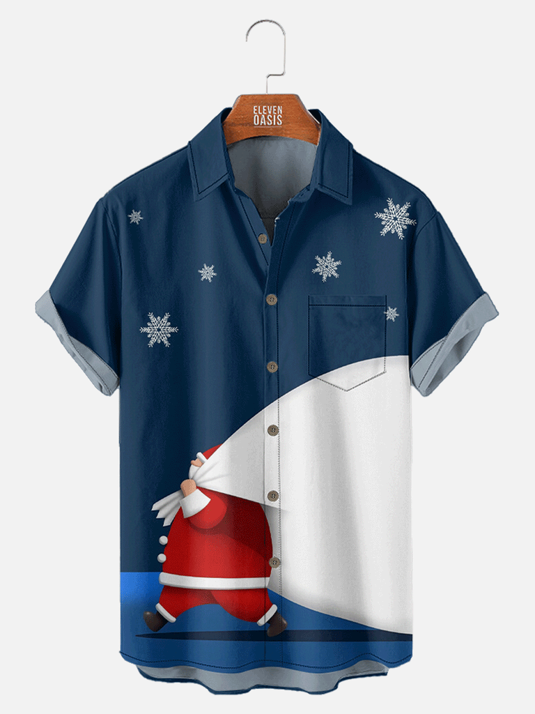 Santa with Big Sack of Presents Short Sleeve Shirt, mens short sleeve shirts¡ê?big and tall mens shirts¡ê?short sleeve shirts for men¡ê?mens 4xl shirts¡ê?casual short sleeve shirts