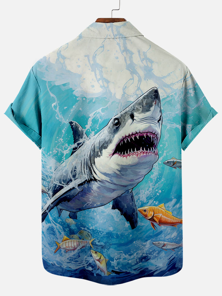 Ocean Shark Print Men's Short Sleeve ShirtMens short sleeve shirts Big and tall Mens shirts Short sleeve shirts for men Mens 4xl shirts Casual short sleeve shirts