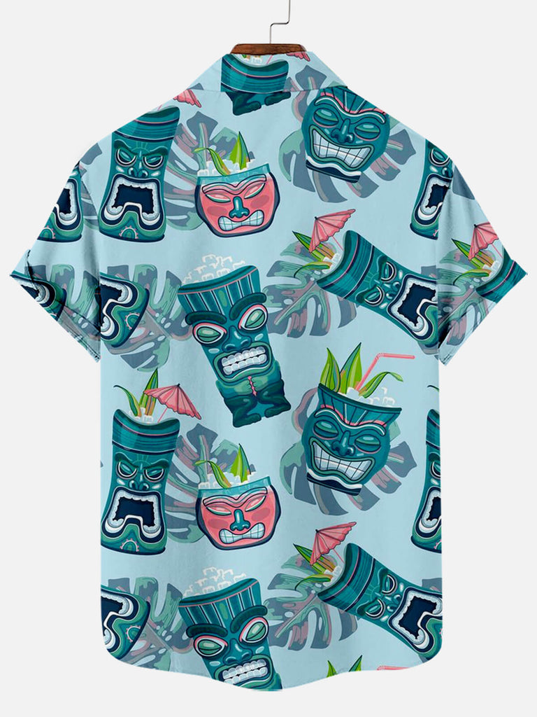 Men's Tiki Cocktail Pattern Short Sleeve Shirt with Chest PocketMens short sleeve shirts Big and tall Mens shirts Short sleeve shirts for men Mens 4xl shirts Casual short sleeve shirts