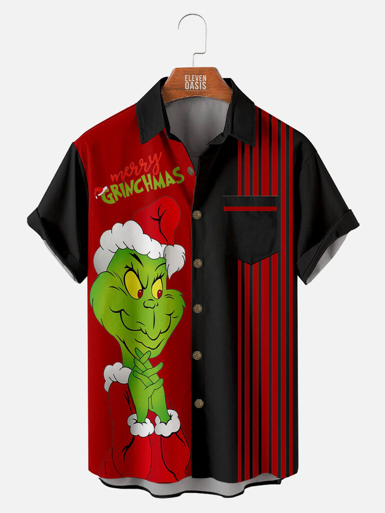 Merry Grinchmas Striped Men's Short Sleeve ShirtMens short sleeve shirts Big and tall Mens shirts Short sleeve shirts for men Mens 4xl shirts Casual short sleeve shirts