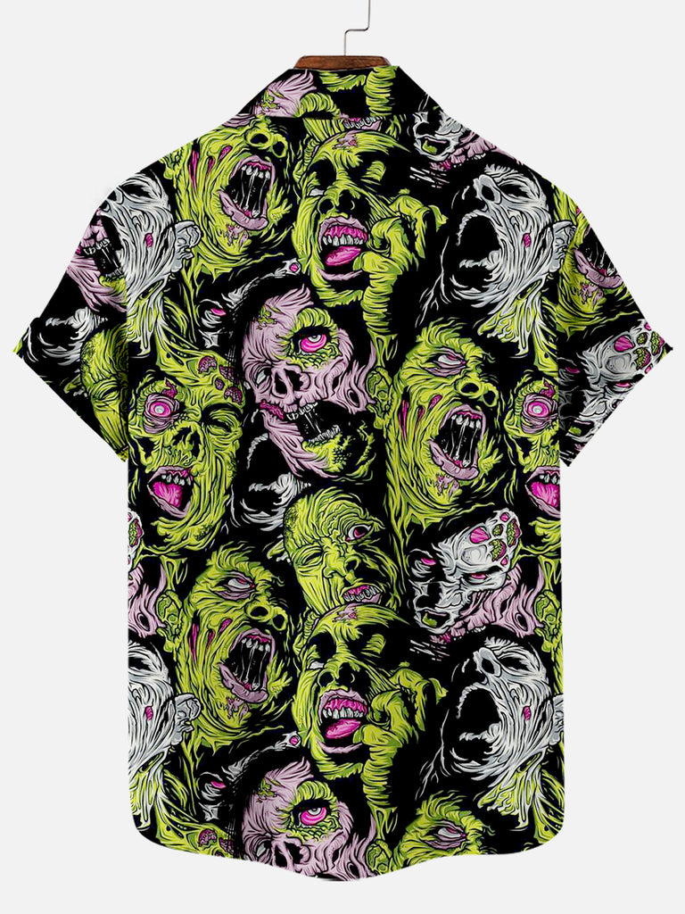 Halloween Monster Zombie Print Men's Short Sleeve ShirtMens short sleeve shirts Big and tall Mens shirts Short sleeve shirts for men Mens 4xl shirts Casual short sleeve shirts