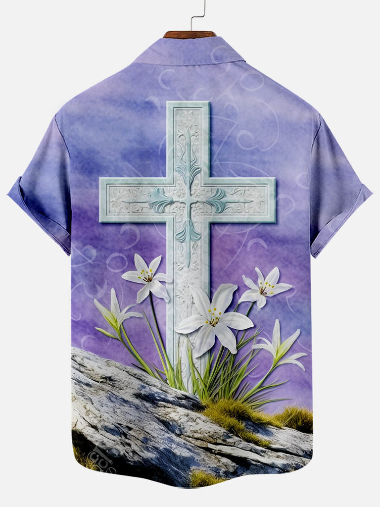 Men's Easter Cross Pattern Short Sleeve ShirtMens short sleeve shirts Big and tall Mens shirts Short sleeve shirts for men Mens 4xl shirts Casual short sleeve shirts