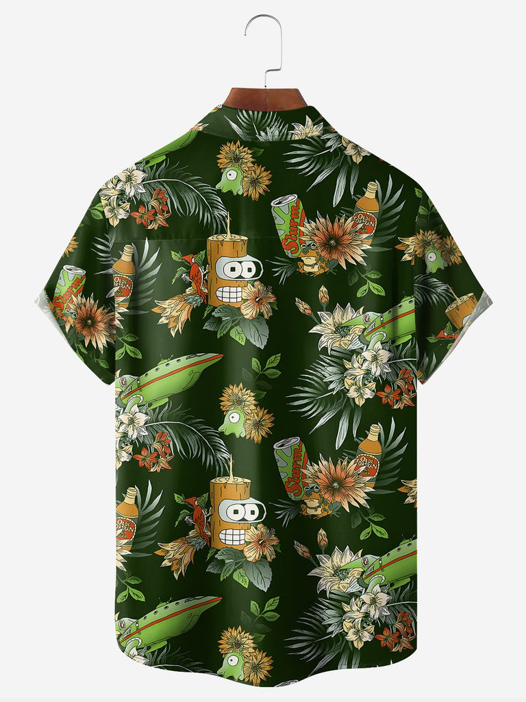 Men's Robot Floral Futurama-Inspired Short Sleeve Casual ShirtMens short sleeve shirts Big and tall Mens shirts Short sleeve shirts for men Mens 4xl shirts Casual short sleeve shirts