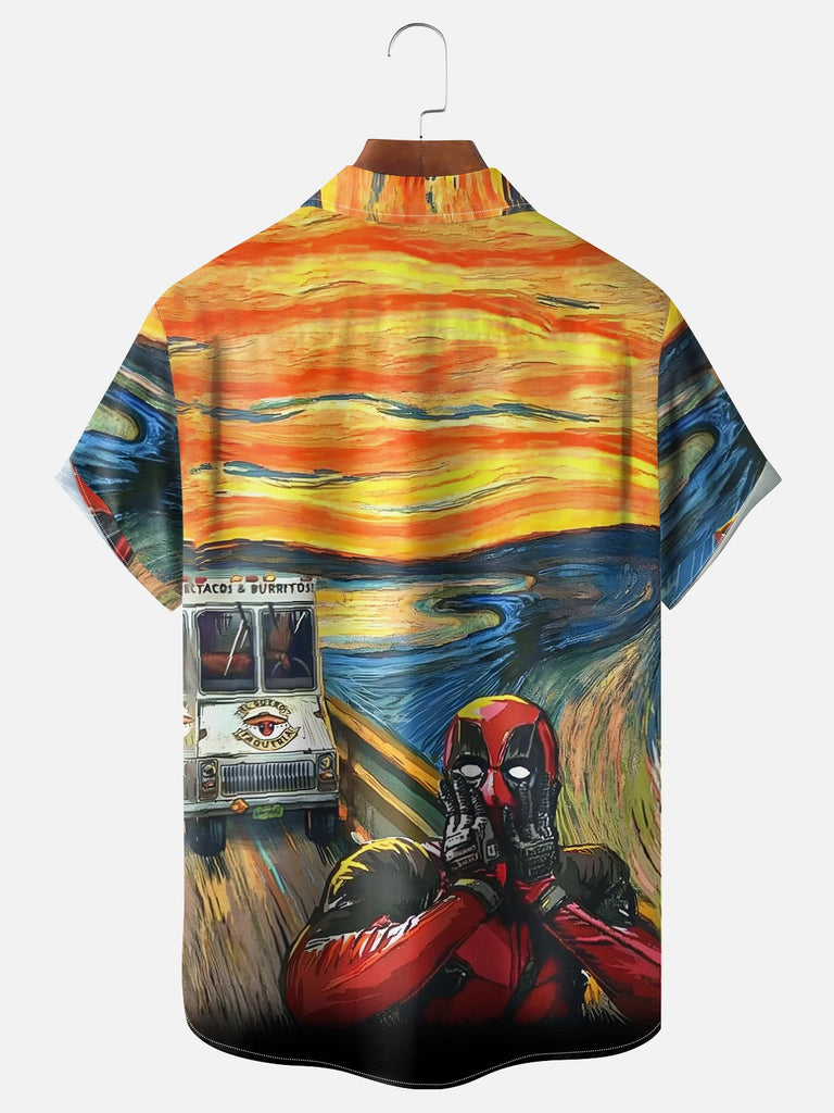 Men's Famous Painting Art-Spoof of Deadpool Short Sleeve Casual ShirtMens short sleeve shirts Big and tall Mens shirts Short sleeve shirts for men Mens 4xl shirts Casual short sleeve shirts