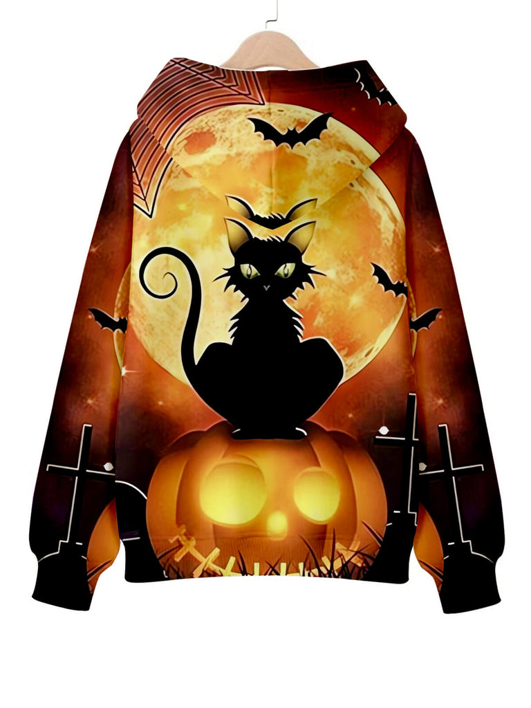 Halloween Black Cat Pumpkin Print Long Sleeve HoodieMens short sleeve shirts Big and tall Mens shirts Short sleeve shirts for men Mens 4xl shirts Casual short sleeve shirts