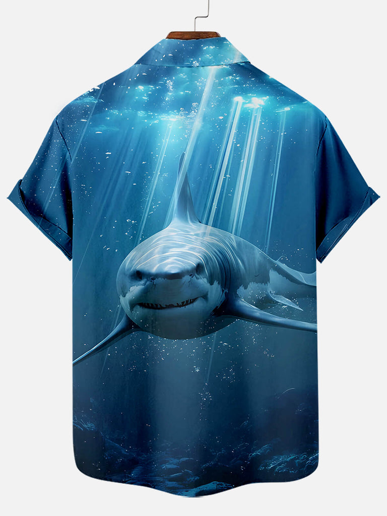 Men's Shark Illustration Print Short Sleeve ShirtMens short sleeve shirts Big and tall Mens shirts Short sleeve shirts for men Mens 4xl shirts Casual short sleeve shirts