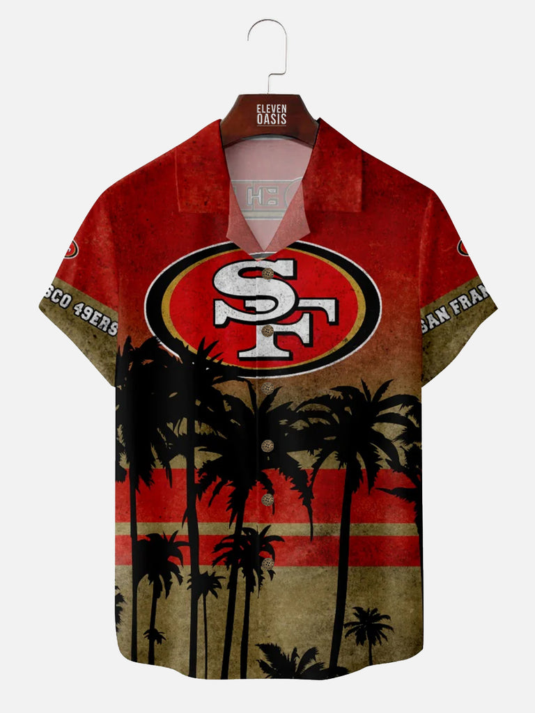 San Francisco 49ers American Football Hawaiian Palm Tree Short Sleeve ShirtMens short sleeve shirts Big and tall Mens shirts Short sleeve shirts for men Mens 4xl shirts Casual short sleeve shirts