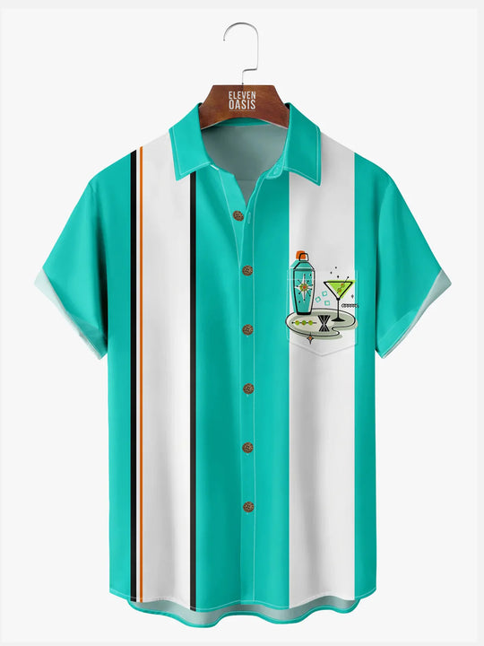 Men's Cocktails Bowling Short Sleeve Casual ShirtMens short sleeve shirts Big and tall Mens shirts Short sleeve shirts for men Mens 4xl shirts Casual short sleeve shirts