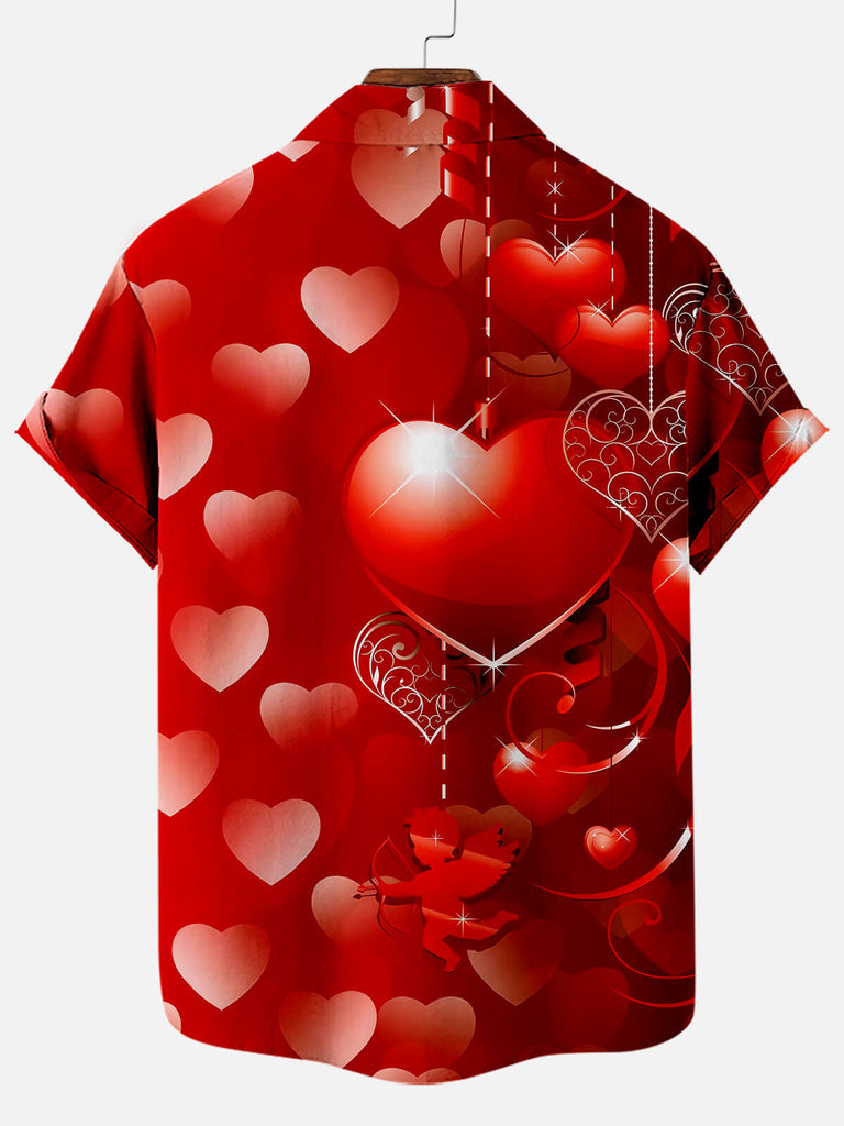 Men's Valentine's Day Heart Pattern Print Short Sleeve ShirtMens short sleeve shirts Big and tall Mens shirts Short sleeve shirts for men Mens 4xl shirts Casual short sleeve shirts