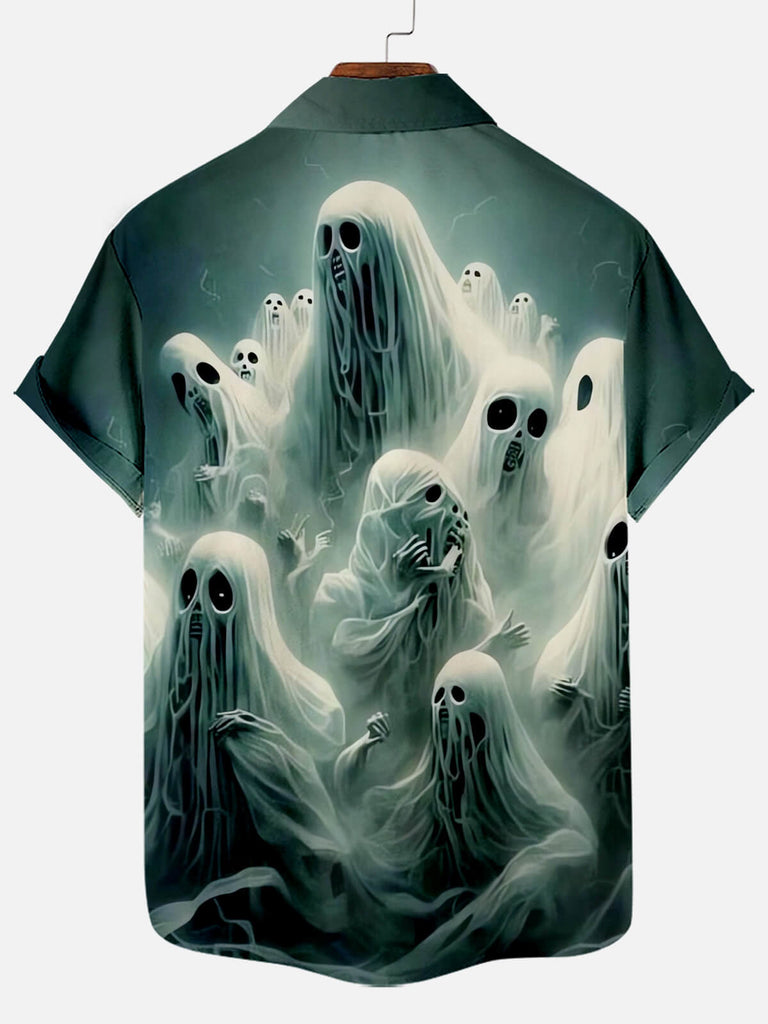 Halloween Scary Ghosts Men's Short Sleeve Pocket ShirtMens short sleeve shirts Big and tall Mens shirts Short sleeve shirts for men Mens 4xl shirts Casual short sleeve shirts