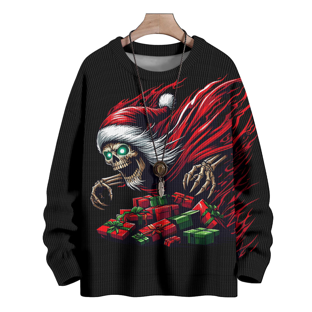 Scary Skull Skeleton Santa with Presents Knitted Sweater, mens short sleeve shirts¡ê?big and tall mens shirts¡ê?short sleeve shirts for men¡ê?mens 4xl shirts¡ê?casual short sleeve shirts