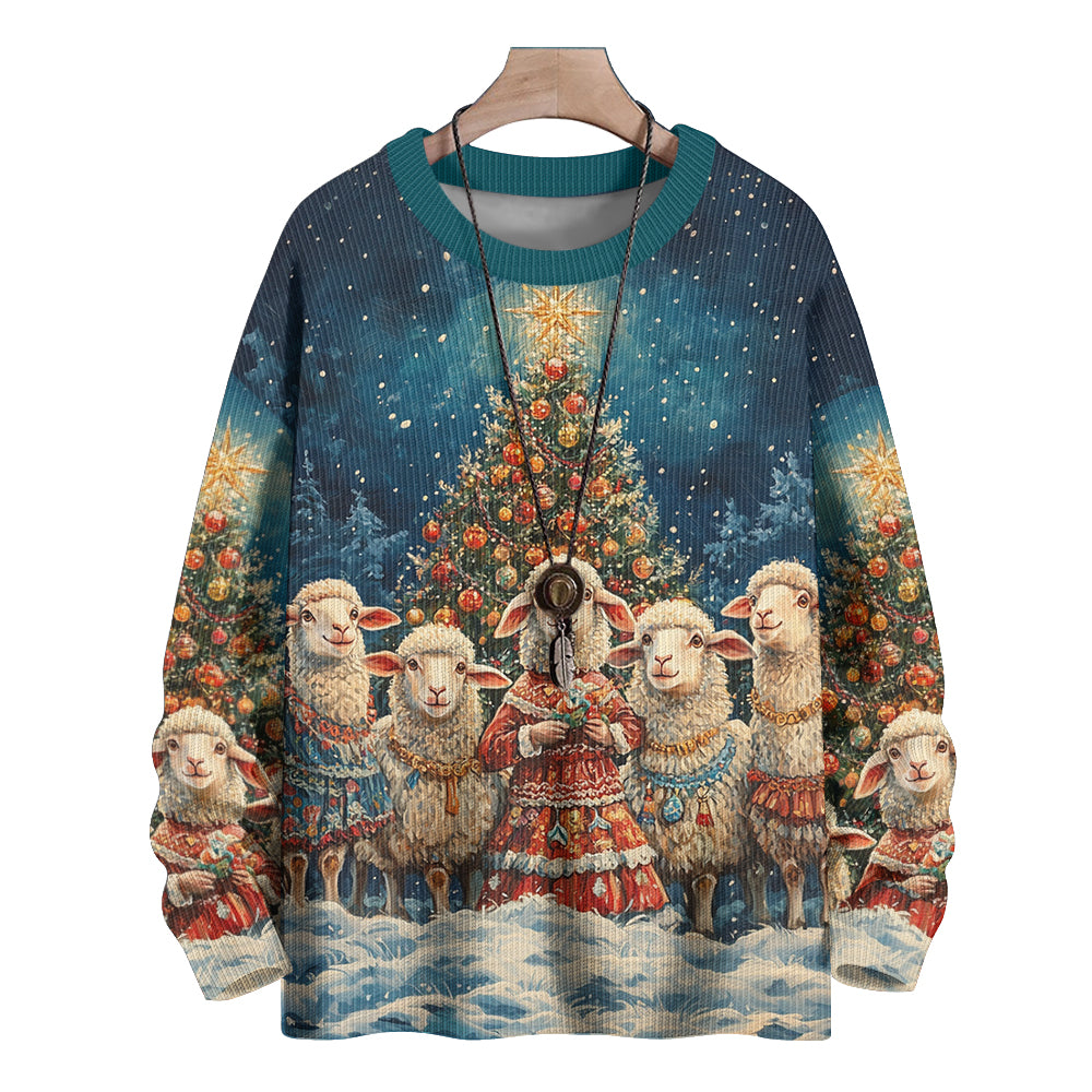 Sheep Wish You a Merry Christmas Tree Knitted Sweater, mens short sleeve shirts¡ê?big and tall mens shirts¡ê?short sleeve shirts for men¡ê?mens 4xl shirts¡ê?casual short sleeve shirts