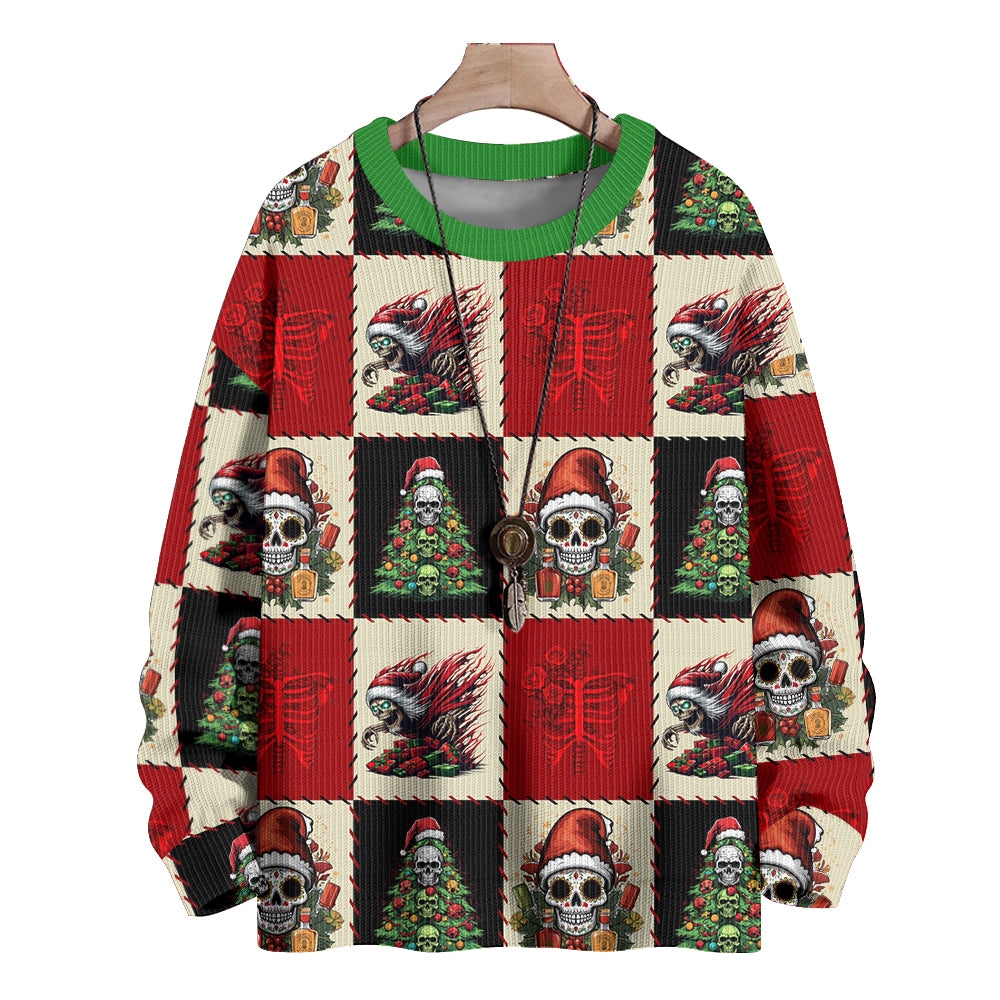 Merry Christmas Checkered Skulls Knitted SweaterMens short sleeve shirts Big and tall Mens shirts Short sleeve shirts for men Mens 4xl shirts Casual short sleeve shirts