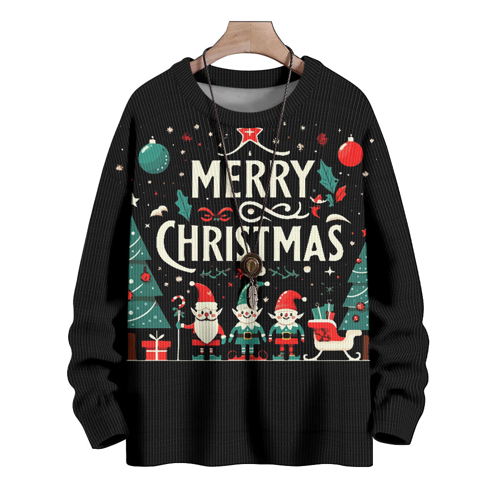 Merry Christmas Santa and Elves Knitted Sweater, mens short sleeve shirts¡ê?big and tall mens shirts¡ê?short sleeve shirts for men¡ê?mens 4xl shirts¡ê?casual short sleeve shirts