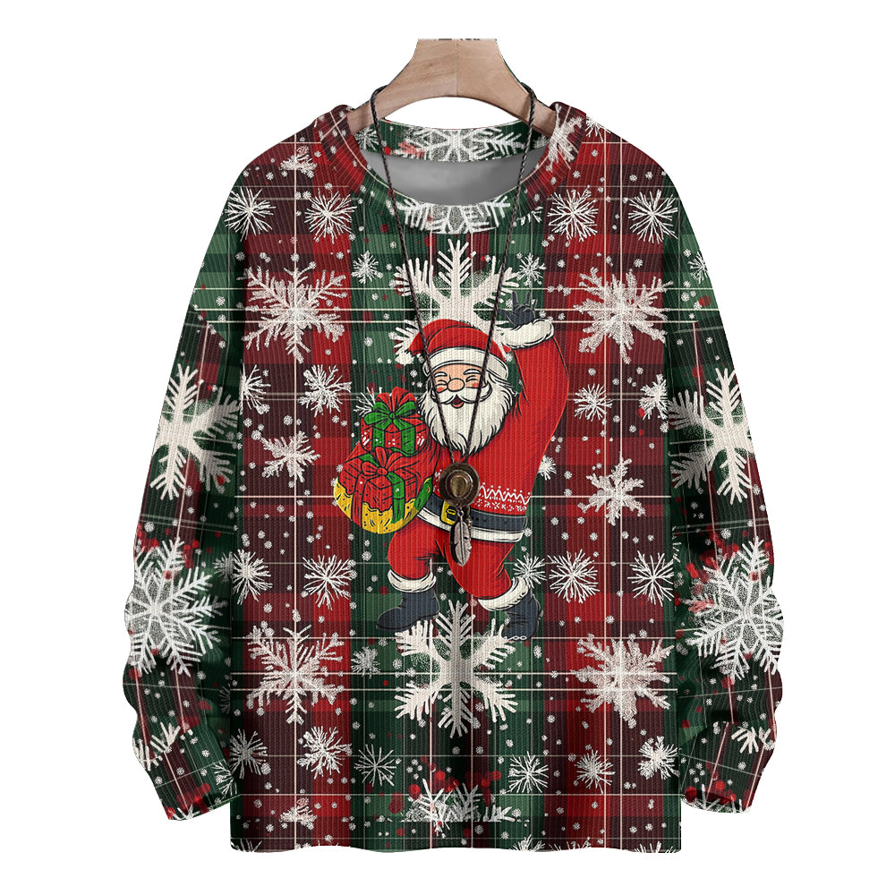 Checkered Ugly Christmas Snowflakes with Dancing Santa Knitted Sweater, mens short sleeve shirts¡ê?big and tall mens shirts¡ê?short sleeve shirts for men¡ê?mens 4xl shirts¡ê?casual short sleeve shirts