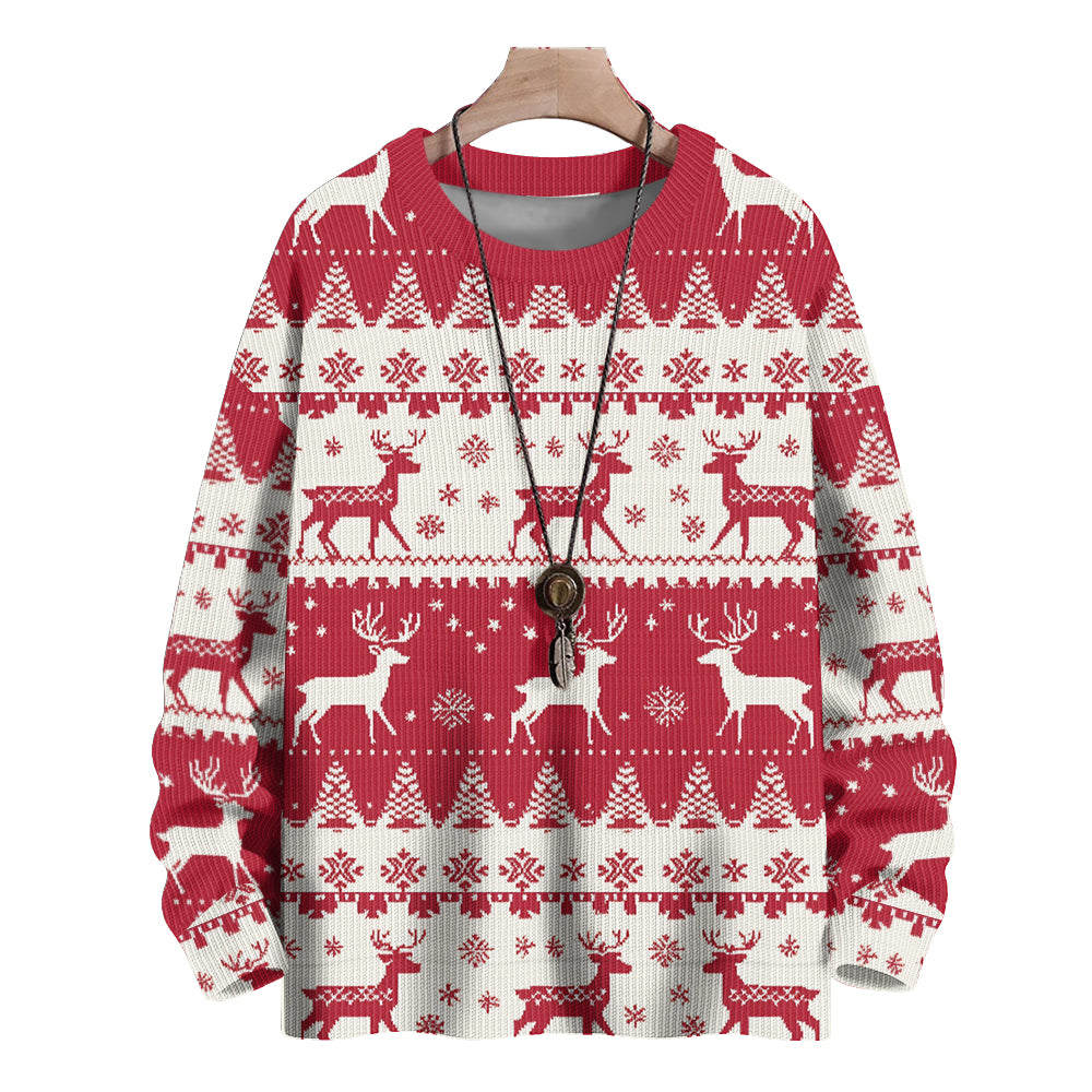 Christmas Reindeers Trees and Snowflakes Knitted Sweater, mens short sleeve shirts¡ê?big and tall mens shirts¡ê?short sleeve shirts for men¡ê?mens 4xl shirts¡ê?casual short sleeve shirts