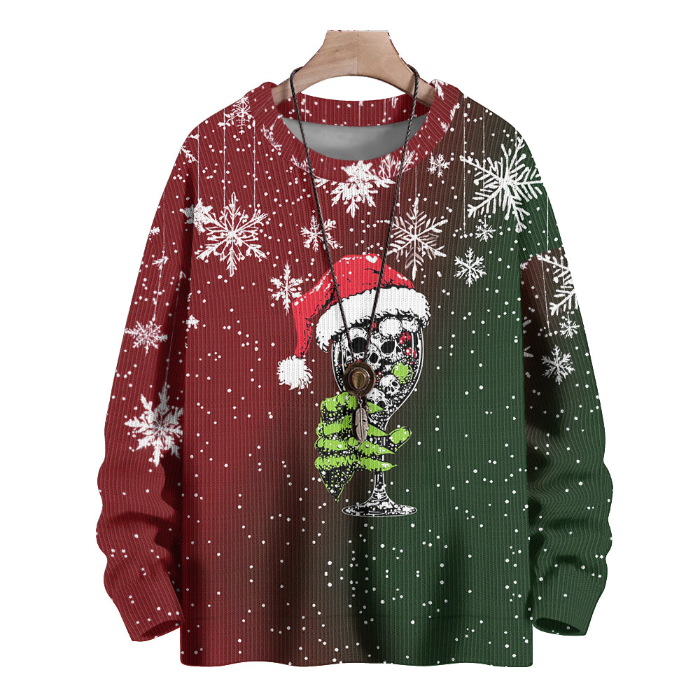 Christmas Skull Cocktail with Snowflakes Knitted Sweater, mens short sleeve shirts¡ê?big and tall mens shirts¡ê?short sleeve shirts for men¡ê?mens 4xl shirts¡ê?casual short sleeve shirts