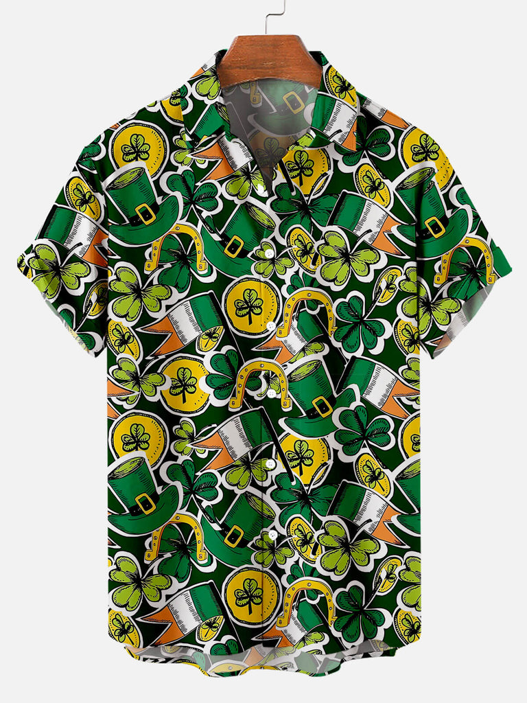 Men's St. Patrick Patches All Over Print Short Sleeve ShirtMens short sleeve shirts Big and tall Mens shirts Short sleeve shirts for men Mens 4xl shirts Casual short sleeve shirts