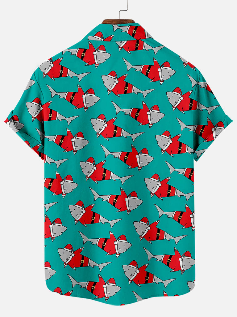 Christmas Shark Pattern Men's Short Sleeve ShirtMens short sleeve shirts Big and tall Mens shirts Short sleeve shirts for men Mens 4xl shirts Casual short sleeve shirts