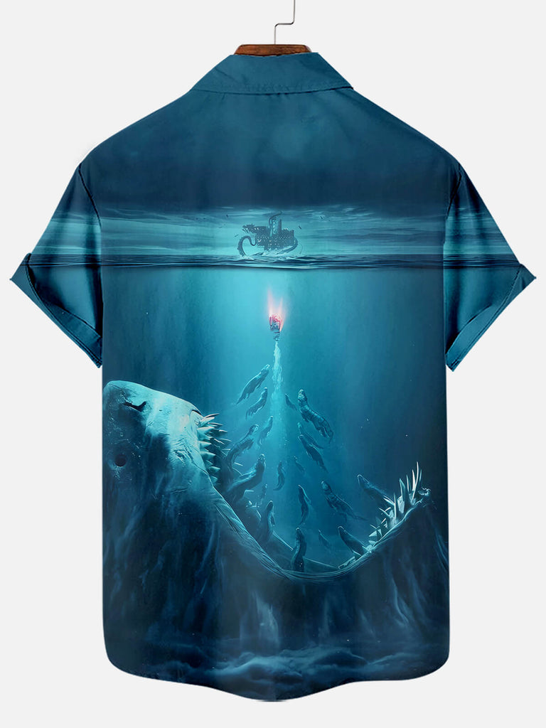 Men's Shark Illustration Print Short Sleeve ShirtMens short sleeve shirts Big and tall Mens shirts Short sleeve shirts for men Mens 4xl shirts Casual short sleeve shirts