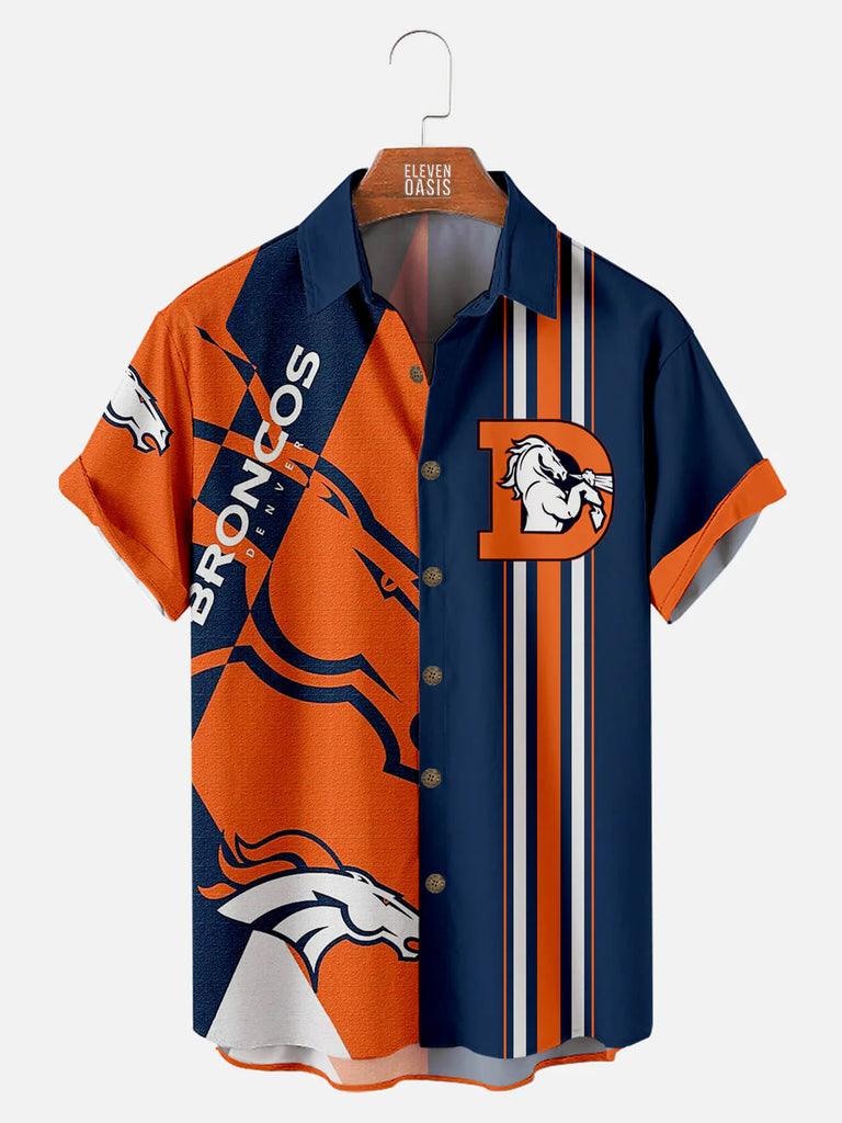 Tall Denver Broncos Stripe Men's Short Sleeve Shirt, mens short sleeve shirts£¬big and tall mens shirts£¬short sleeve shirts for men£¬mens 4xl shirts£¬casual short sleeve shirts