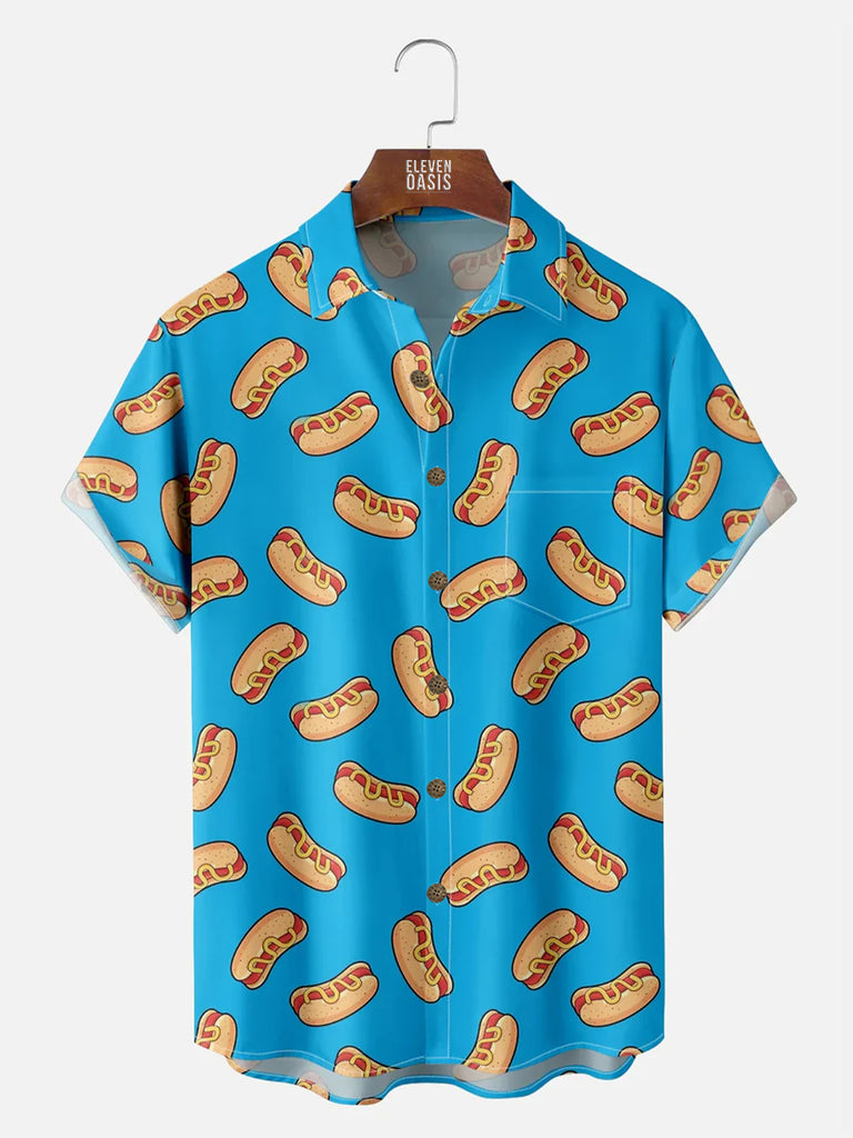 Men's Hot Dogs Short Sleeve Casual ShirtMens short sleeve shirts Big and tall Mens shirts Short sleeve shirts for men Mens 4xl shirts Casual short sleeve shirts