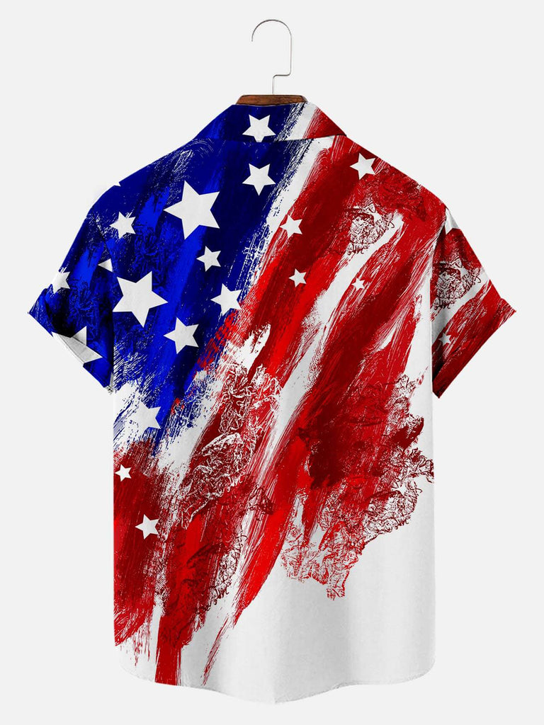 Independence Day Star Tie Dyeing Men's Short Sleeve Pocket ShirtMens short sleeve shirts Big and tall Mens shirts Short sleeve shirts for men Mens 4xl shirts Casual short sleeve shirts