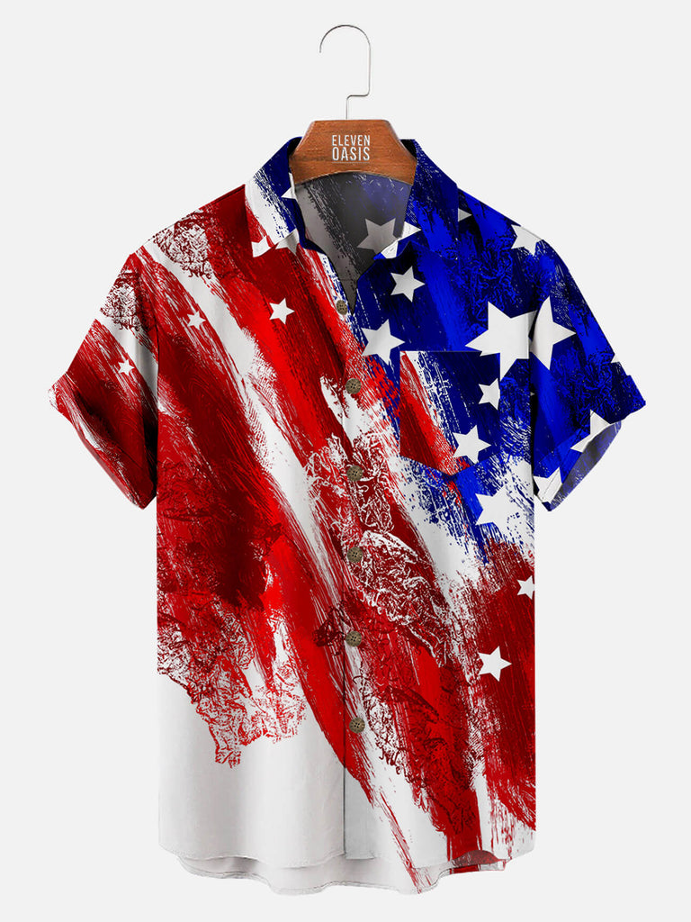 Independence Day Star Tie Dyeing Men's Short Sleeve Pocket ShirtMens short sleeve shirts Big and tall Mens shirts Short sleeve shirts for men Mens 4xl shirts Casual short sleeve shirts