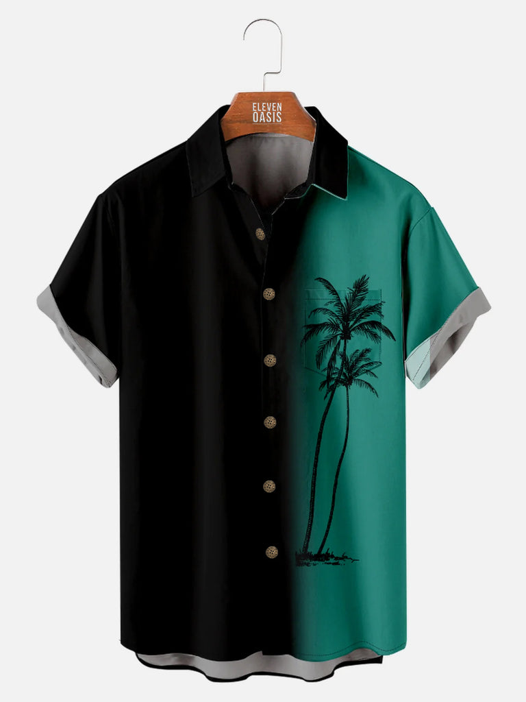 Men's Gradient Coconut Tree Print Casual Breathable Hawaiian Short Sleeve ShirtMens short sleeve shirts Big and tall Mens shirts Short sleeve shirts for men Mens 4xl shirts Casual short sleeve shirts