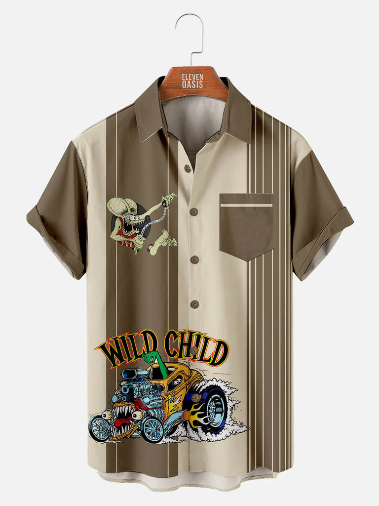 Wild Child Vintage Car Men's Short Sleeve TopsMens short sleeve shirts Big and tall Mens shirts Short sleeve shirts for men Mens 4xl shirts Casual short sleeve shirts