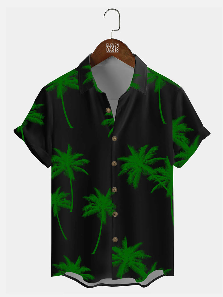 Coconut Tree Pattern Basic Men's Short Sleeve TopMens short sleeve shirts Big and tall Mens shirts Short sleeve shirts for men Mens 4xl shirts Casual short sleeve shirts