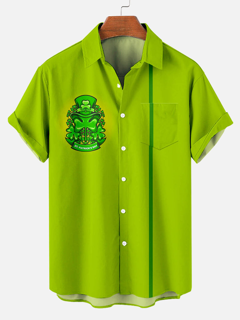 Men's St. Patrick's Stripe Lime Green Short Sleeve ShirtMens short sleeve shirts Big and tall Mens shirts Short sleeve shirts for men Mens 4xl shirts Casual short sleeve shirts