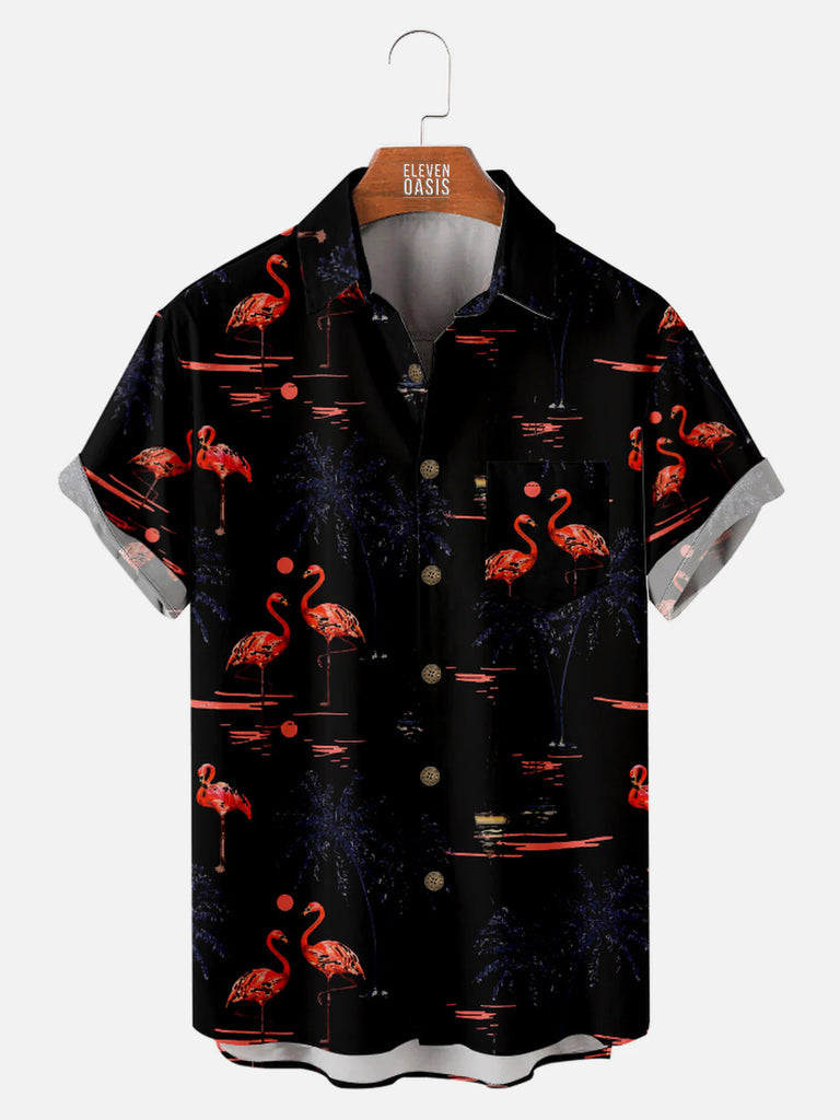 Men's Beach Flamingo Vacay Style Casual Short Sleeve ShirtMens short sleeve shirts Big and tall Mens shirts Short sleeve shirts for men Mens 4xl shirts Casual short sleeve shirts