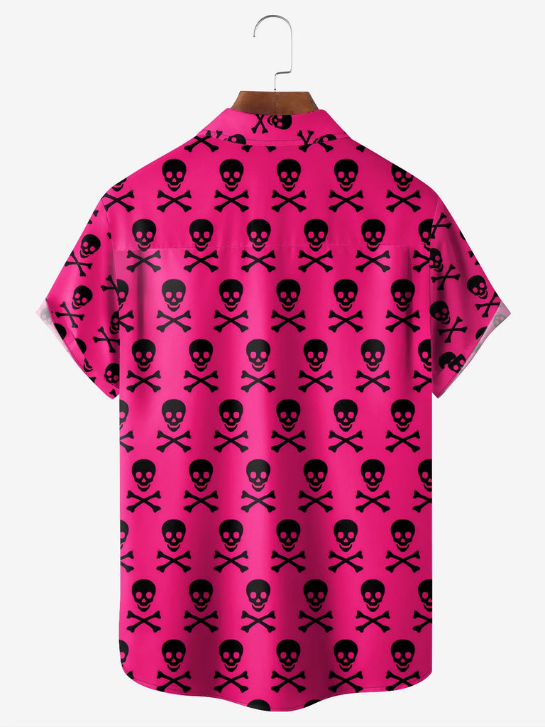 Men's Pink Skulls and Crossbones Short Sleeve Casual ShirtMens short sleeve shirts Big and tall Mens shirts Short sleeve shirts for men Mens 4xl shirts Casual short sleeve shirts