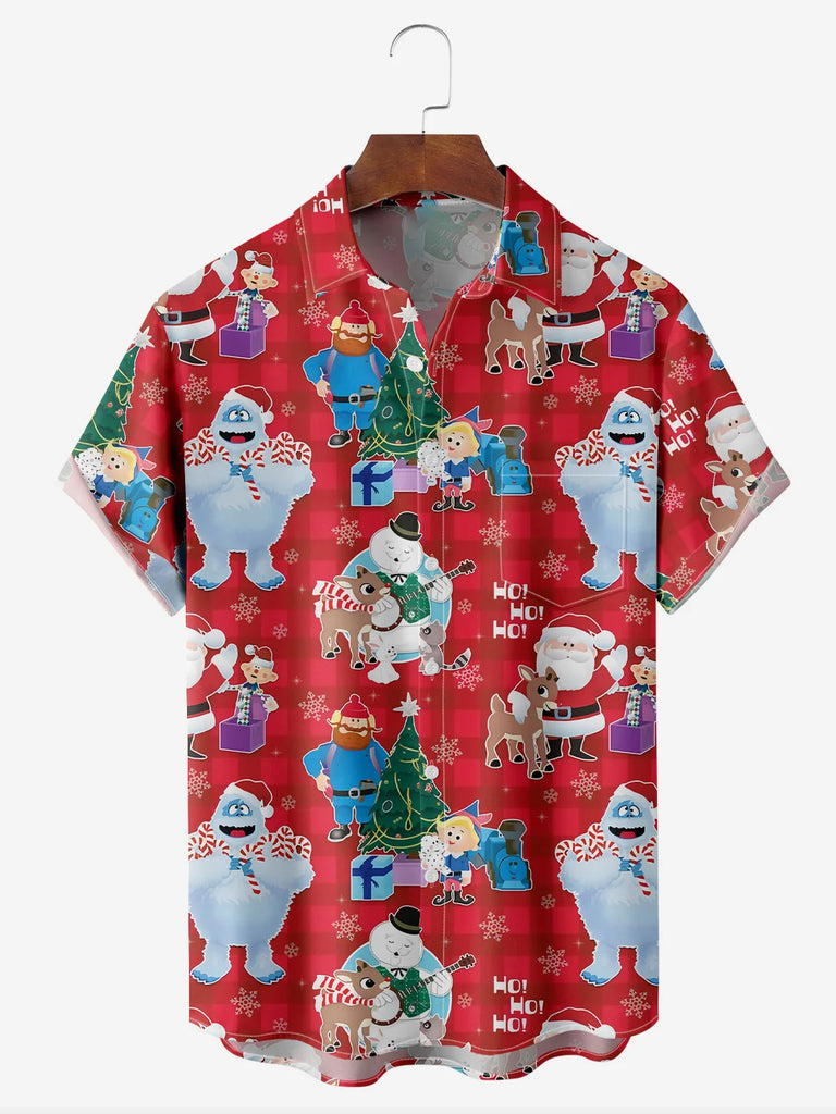 Men's Christmas Yeti Santa Elves Rodolphe the Red Nose Reindeer Short Sleeve Casual ShirtMens short sleeve shirts Big and tall Mens shirts Short sleeve shirts for men Mens 4xl shirts Casual short sleeve shirts