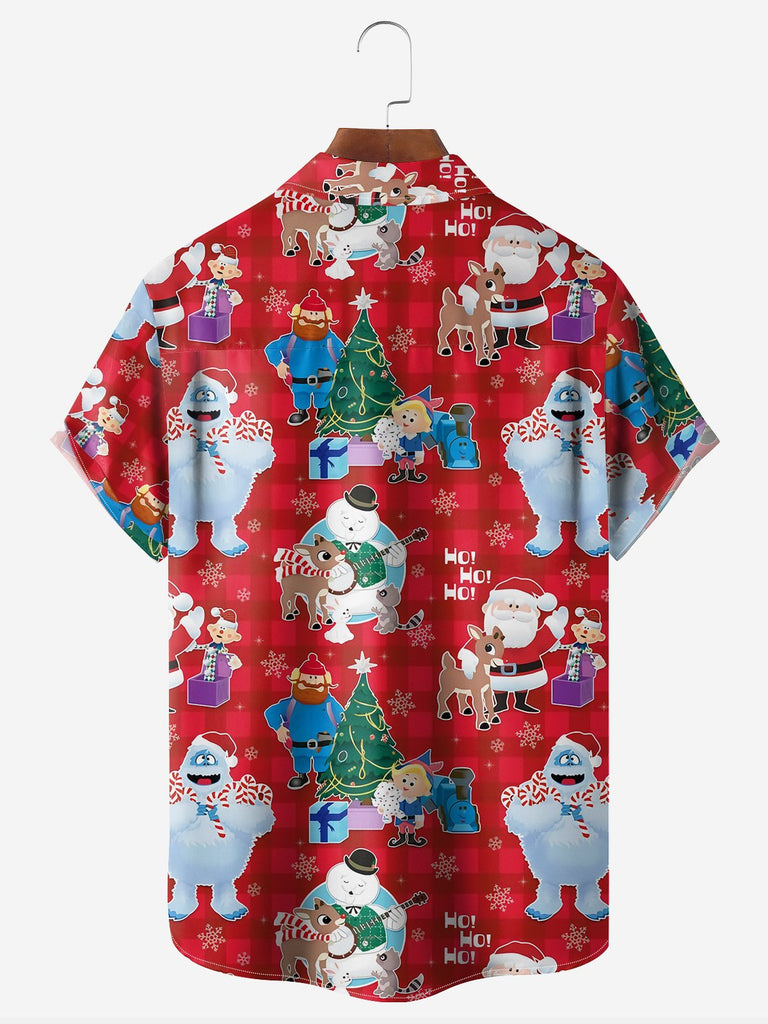 Men's Christmas Yeti Santa Elves Rodolphe the Red Nose Reindeer Short Sleeve Casual ShirtMens short sleeve shirts Big and tall Mens shirts Short sleeve shirts for men Mens 4xl shirts Casual short sleeve shirts