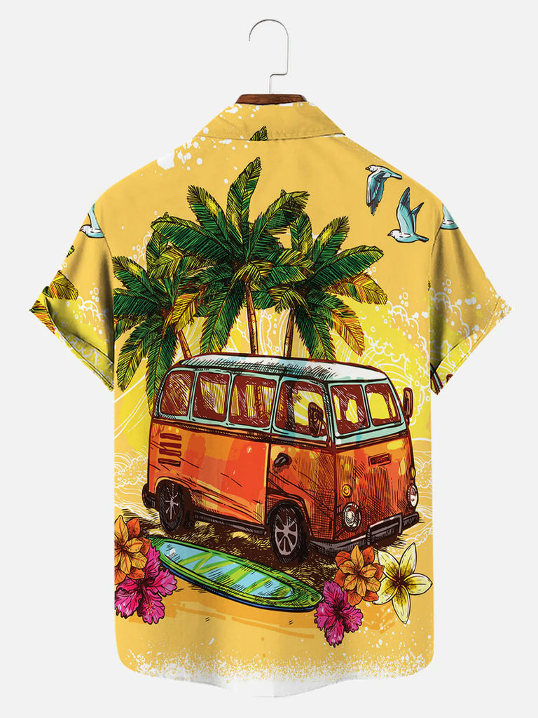 Vacation Retro Car Print Men's Short Sleeve ShirtMens short sleeve shirts Big and tall Mens shirts Short sleeve shirts for men Mens 4xl shirts Casual short sleeve shirts